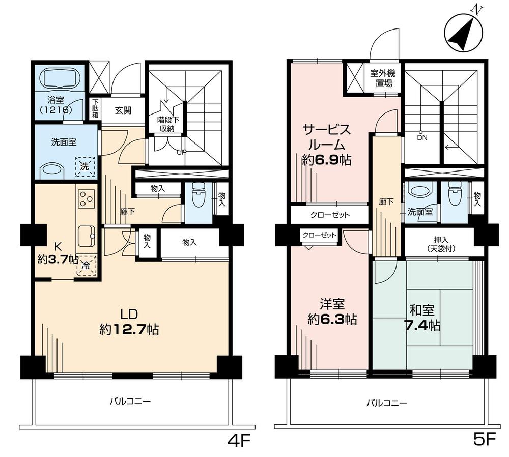 Floor plan. 2LDK + S (storeroom), Price 35,800,000 yen, The area occupied 106.9 sq m , Balcony area 17.4 sq m