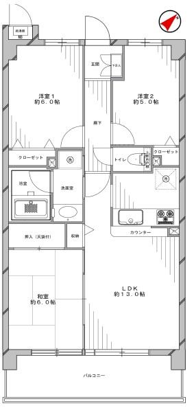 Floor plan. 3LDK, Price 24,800,000 yen, Footprint 64.5 sq m , Balcony area 9.9 sq m