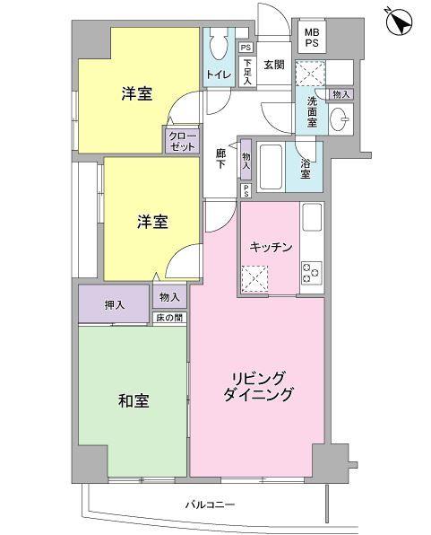 Floor plan. 3LDK, Price 25,800,000 yen, Occupied area 62.88 sq m , Balcony area 2.04 sq m