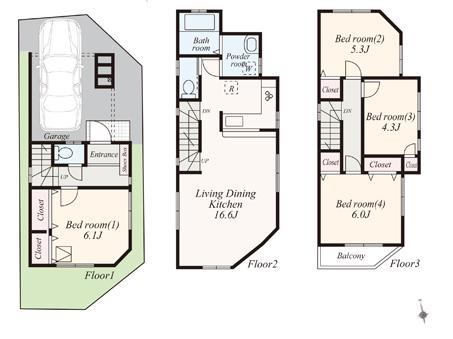 No.20 between the floor plan (4LDK + car space Site area 51.99 sq m  Building area 107.76 sq m  / Garage portion including 10.35 sq m)