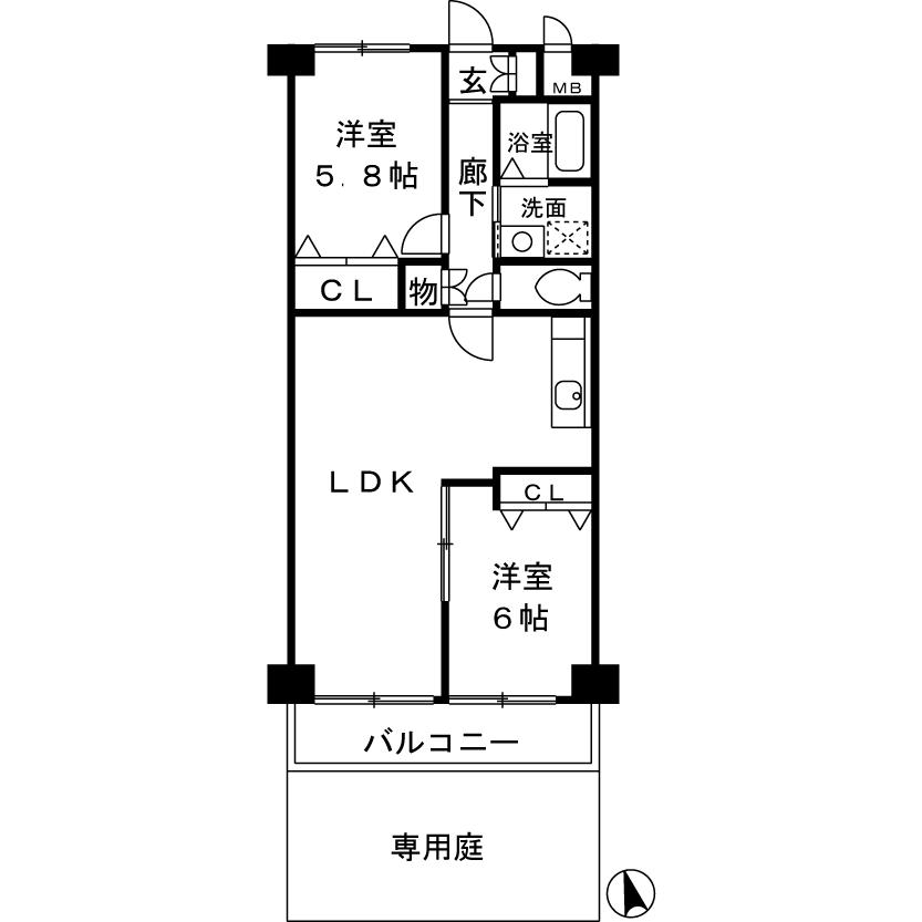 Floor plan. 2LDK, Price 17.8 million yen, Footprint 59.4 sq m , Balcony area 5.4 sq m