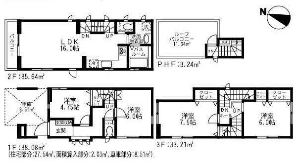 Floor plan. (B Building), Price 36,900,000 yen, 3LDK+S, Land area 60.28 sq m , Building area 110.17 sq m