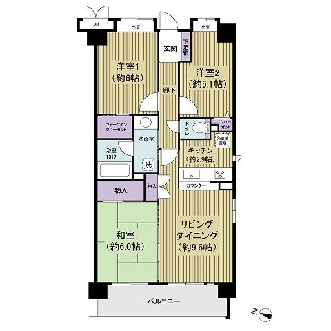 Floor plan. 3LDK, Price 21,800,000 yen, Footprint 66 sq m , Balcony area 9.12 sq m