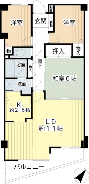 Floor plan. 3LDK, Price 17.8 million yen, Occupied area 62.01 sq m , Balcony area 8.41 sq m