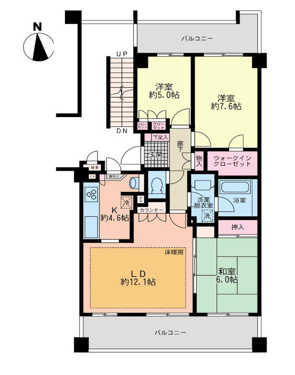 Floor plan. 3LDK, Price 28.8 million yen, Occupied area 77.36 sq m , Balcony area 21.4 sq m