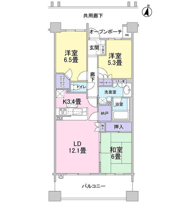 Floor plan. 3LDK+S, Price 39,800,000 yen, Occupied area 75.31 sq m , Balcony area 12.9 sq m