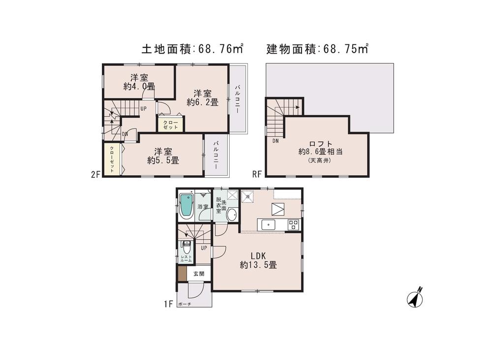 Floor plan. 29,800,000 yen, 3LDK, Land area 68.76 sq m , Building area 68.75 sq m