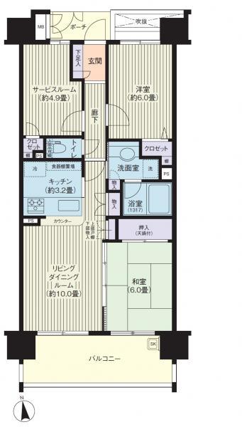 Floor plan. 2LDK+S, Price 25,800,000 yen, Occupied area 66.12 sq m , Balcony area 11.6 sq m