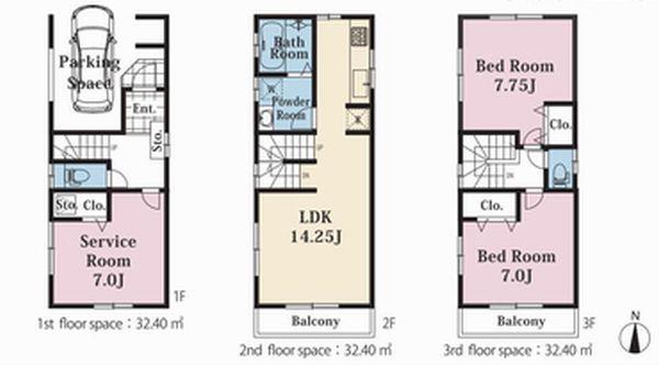 Floor plan. (1 Building), Price 37,800,000 yen, 2LDK+S, Land area 55.11 sq m , Building area 97.2 sq m