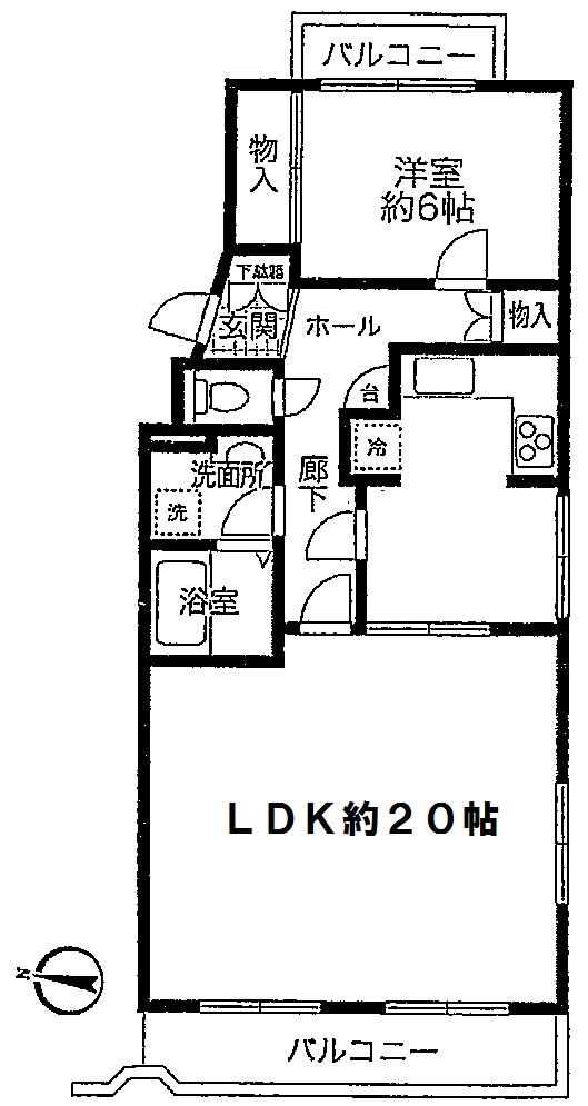 Floor plan. 1LDK, Price 12.8 million yen, Occupied area 59.11 sq m , Balcony area 9.23 sq m   ■ Two-sided balcony with about 20 quires LDK!  [Floor plan]