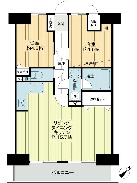 Floor plan. 2LDK, Price 21.9 million yen, Footprint 55.2 sq m , Balcony area 7.2 sq m