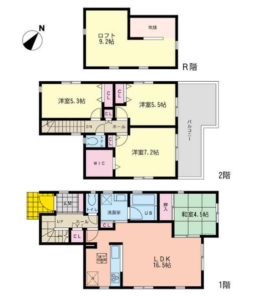 Floor plan. (Building 2), Price 42,800,000 yen, 4LDK, Land area 124.47 sq m , Building area 95.32 sq m