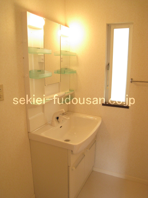 Washroom. Independent wash basin and washing machine inside the yard