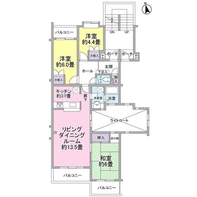 Floor plan. 73.59 sq m  / It is 3LDK type.  Because there is a light coat, bathroom ・ There is a window in the bathroom