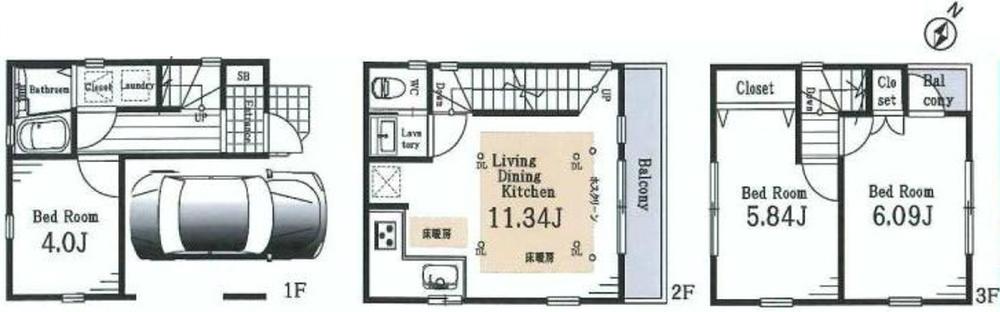 Floor plan. (C Building), Price 27,800,000 yen, 3LDK, Land area 41.74 sq m , Building area 76.3 sq m