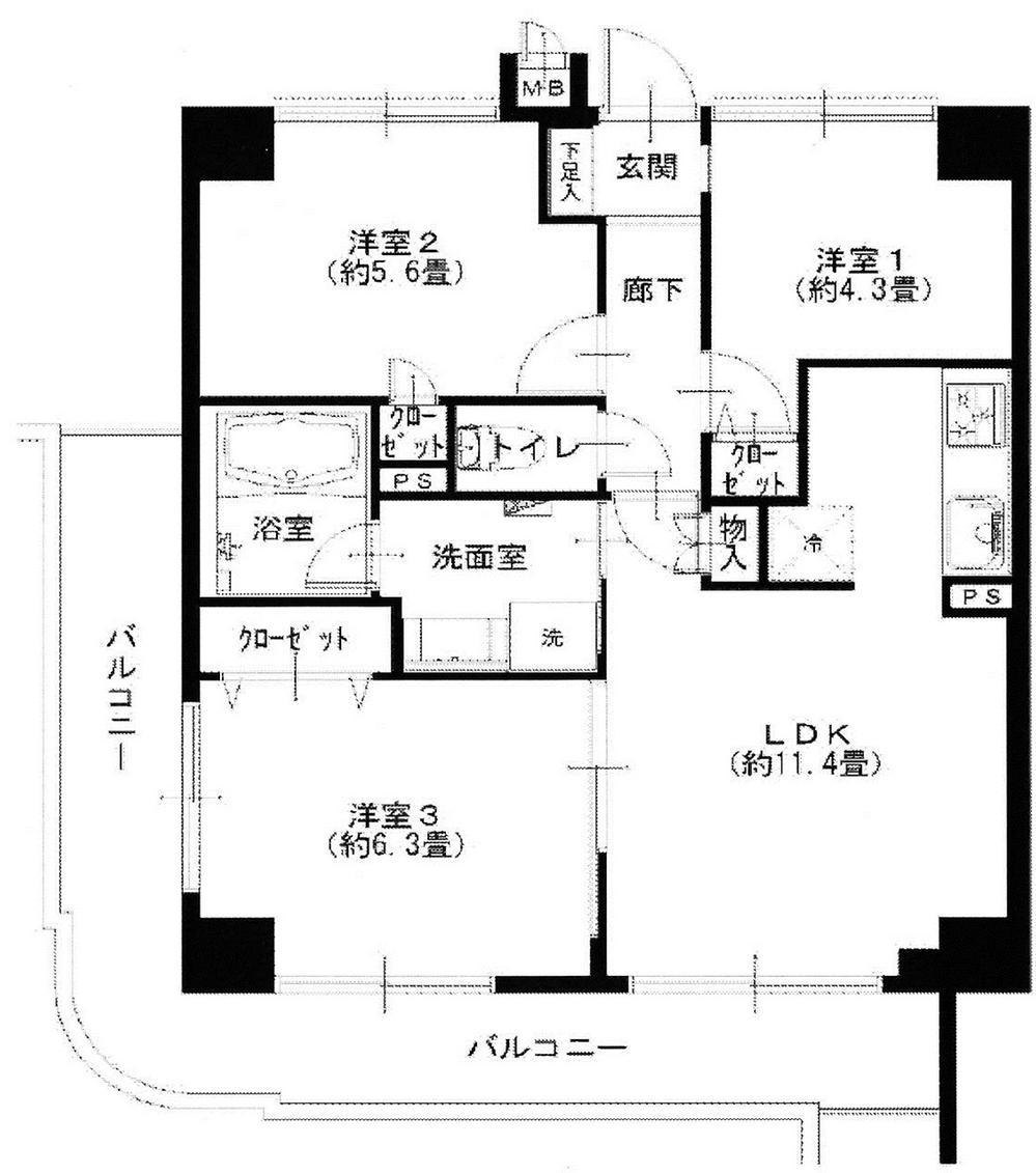 Floor plan. 3LDK, Price 22,900,000 yen, Occupied area 59.34 sq m , Balcony area 14.9 sq m