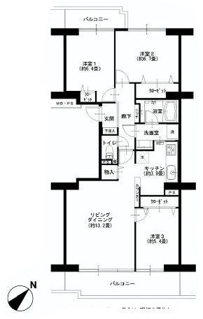 Floor plan. 3LDK, Price 27,900,000 yen, Occupied area 77.58 sq m , Balcony area 13.42 sq m sun per ・ View ・ Ventilation good
