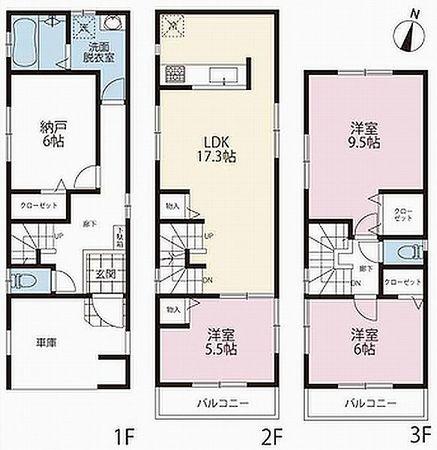 Floor plan. (1 Building), Price 42,800,000 yen, 3LDK+S, Land area 69.01 sq m , Building area 115.02 sq m