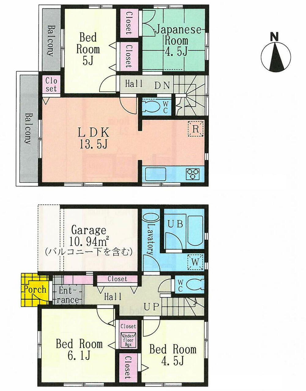 Floor plan. (1 Building), Price 39,800,000 yen, 4LDK, Land area 85.74 sq m , Building area 94.16 sq m