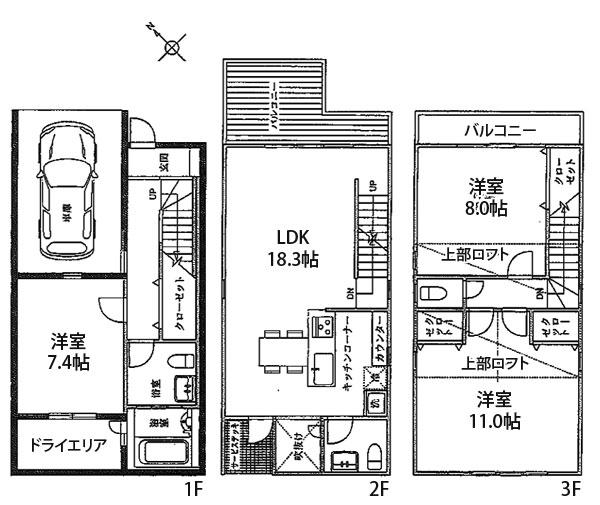Floor plan. (B Building), Price 43,500,000 yen, 3LDK, Land area 91 sq m , Building area 128.77 sq m
