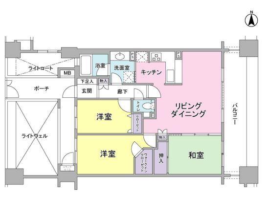 Floor plan. 3LDK, Price 34,800,000 yen, Occupied area 75.89 sq m , Balcony area 16.2 sq m