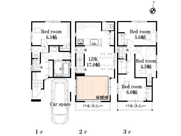 Floor plan. (E Building), Price 32,300,000 yen, 4LDK, Land area 53.66 sq m , Building area 99.14 sq m