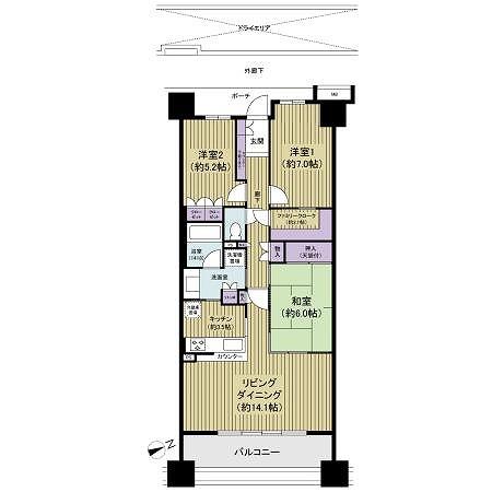 Floor plan. 3LDK, Price 33,800,000 yen, Occupied area 82.53 sq m , Balcony area 12.4 sq m