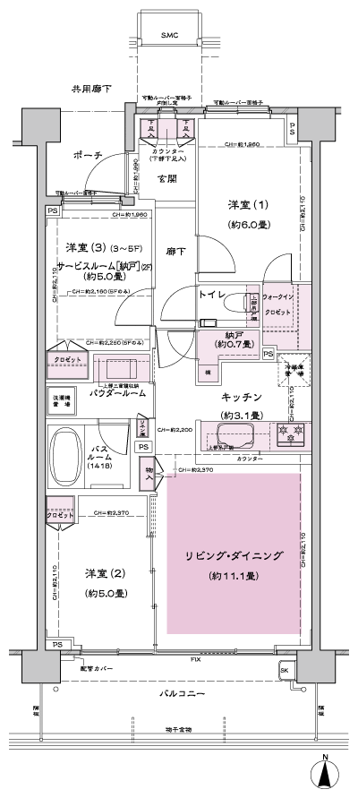 Floor: 3LD ・ K + N (storeroom) + WIC (walk-in closet) / 2LD ・ K + S (service Room [Storeroom] ) + N (storeroom) + WIC (walk-in closet), the occupied area: 67 sq m, Price: TBD