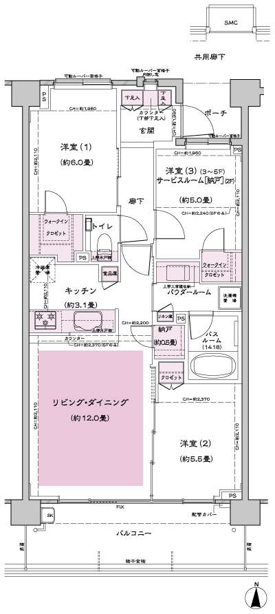 Floor: 3LD ・ K + N (storeroom) + 2WIC (walk-in closet) / 2LD ・ K + S (service Room [Storeroom] ) + N (storeroom) + 2WIC (walk-in closet), the occupied area: 70.05 sq m, Price: TBD