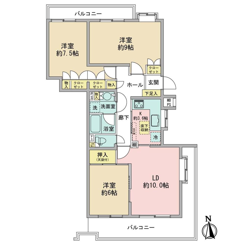 Floor plan. 3LDK, Price 17.3 million yen, Occupied area 80.38 sq m , Balcony area 20.72 sq m
