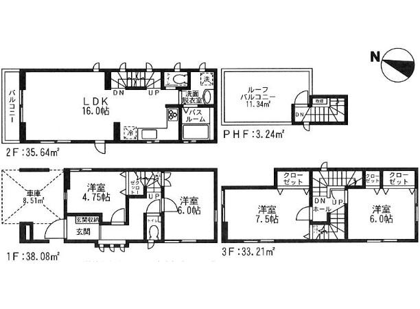 Floor plan. (B Building (with roof balcony)), Price 36,900,000 yen, 4LDK, Land area 60.28 sq m , Building area 110.17 sq m