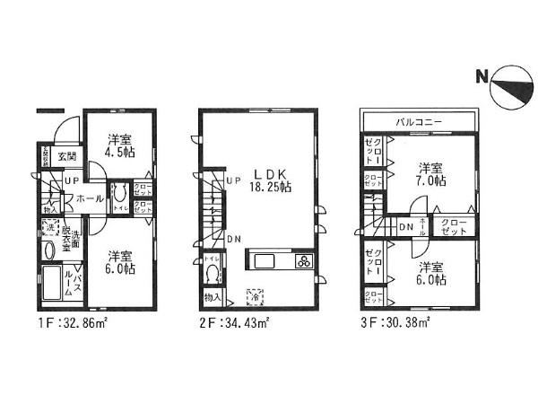 Floor plan. (E Building), Price 33,900,000 yen, 4LDK, Land area 78.2 sq m , Building area 97.67 sq m