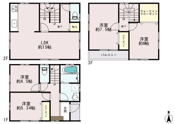 Floor plan. (Building 2), Price 32,800,000 yen, 2LDK+2S, Land area 80.35 sq m , Building area 97.2 sq m