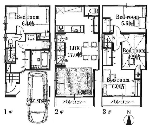 Floor plan. (E Building), Price 32,300,000 yen, 4LDK, Land area 53.66 sq m , Building area 89.34 sq m
