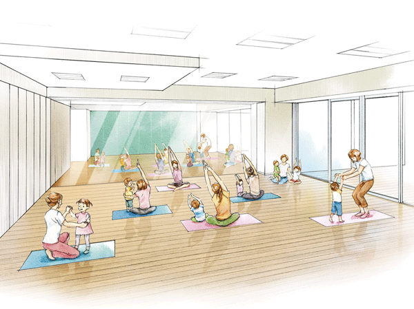 Shared facilities.  [Multi-purpose room that can be also yoga and fitness] Even without going out to the park, Or to play to feel free to children, It can be useful even on a rainy day. It can also be used as a base for group activities such as the mom of yoga and fitness. (Kids & Studio Rendering)