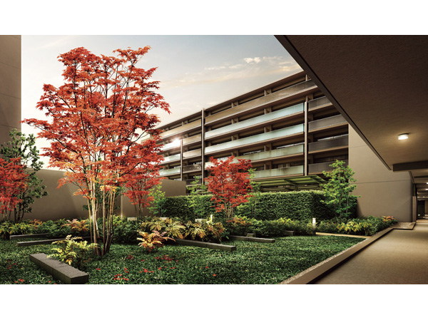 Shared facilities.  [Inner tranquility is perfectly clear, Courtyard at ease in the moisture of the four seasons] To the beautiful courtyard that becomes a private garden, It sprinkled a variety of nature in all four seasons change facial expressions. There are also benches and walking paths of rest, Guests can relax in the time in their own way. (Arena terrace courtyard Rendering)