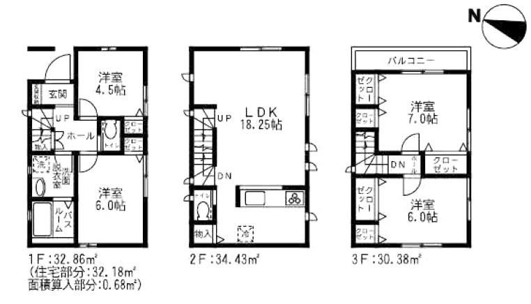 Floor plan. (E Building), Price 33,900,000 yen, 4LDK, Land area 78.2 sq m , Building area 97.67 sq m
