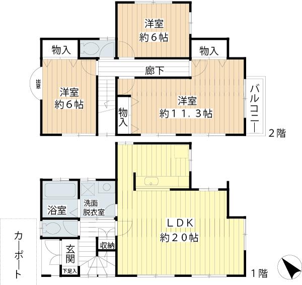 Floor plan. 42,800,000 yen, 3LDK, Land area 174.59 sq m , Building area 99.36 sq m