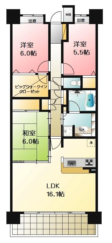 Floor plan. 3LDK, Price 29,800,000 yen, Occupied area 81.09 sq m , Balcony area 10 sq m
