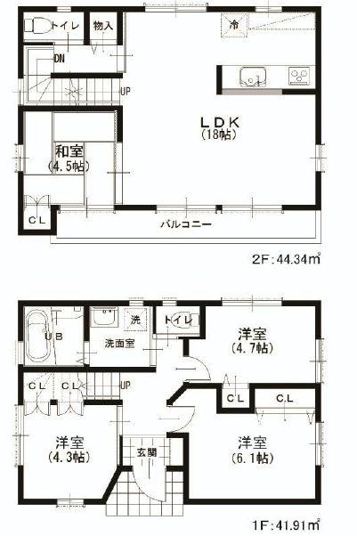 Floor plan. (B Building), Price 41,800,000 yen, 4LDK, Land area 74.49 sq m , Building area 90.3 sq m