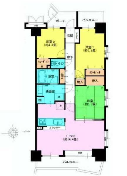 Floor plan. 3LDK, Price 36,900,000 yen, Occupied area 68.97 sq m , Per balcony area 12.29 sq m square room, Day ・ ventilation ・ Good view