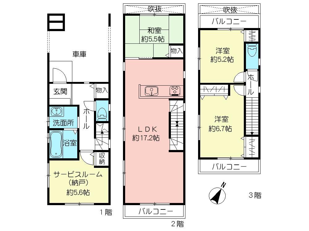 Floor plan. (1 Building), Price 42,800,000 yen, 3LDK+S, Land area 64.09 sq m , Building area 108.54 sq m