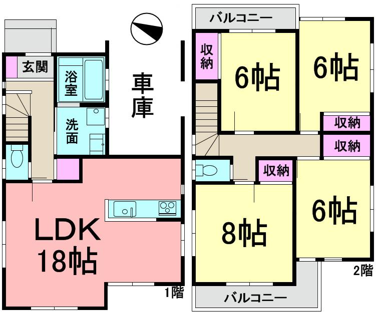 Floor plan. (B Building), Price 45,800,000 yen, 4LDK, Land area 114.57 sq m , Building area 113.44 sq m