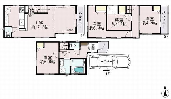 Floor plan. (A Building), Price 32,300,000 yen, 4LDK, Land area 53.27 sq m , Building area 88.14 sq m