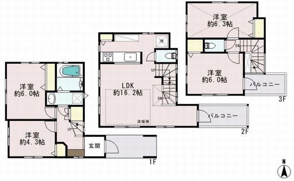Floor plan. (B Building), Price 29,800,000 yen, 4LDK, Land area 64.69 sq m , Building area 88.32 sq m