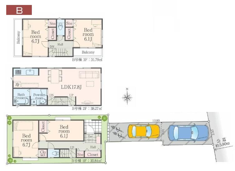 Floor plan. (B Building), Price 34,800,000 yen, 4LDK, Land area 80.95 sq m , Building area 105.9 sq m