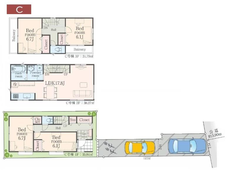 Floor plan. (C Building), Price 34,800,000 yen, 4LDK, Land area 83.7 sq m , Building area 105.9 sq m