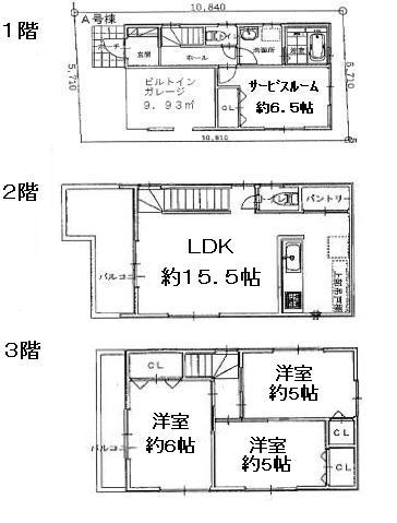 Floor plan. (A Building), Price 34,800,000 yen, 2LDK+2S, Land area 61.81 sq m , Building area 101.43 sq m