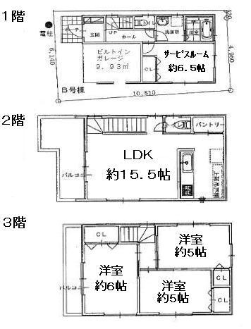 Floor plan. (B Building), Price 34,800,000 yen, 2LDK+2S, Land area 62.77 sq m , Building area 101.43 sq m