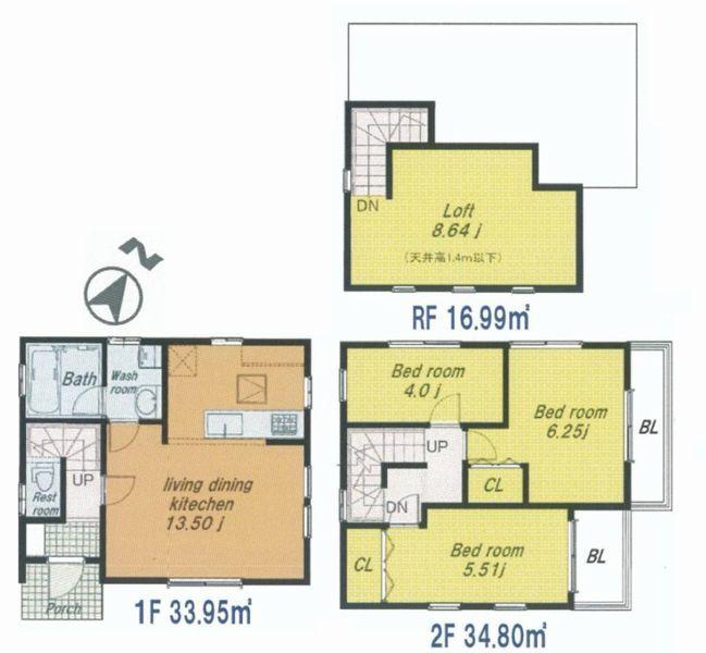 Floor plan. 29,800,000 yen, 3LDK, Land area 68.76 sq m , Building area 68.75 sq m